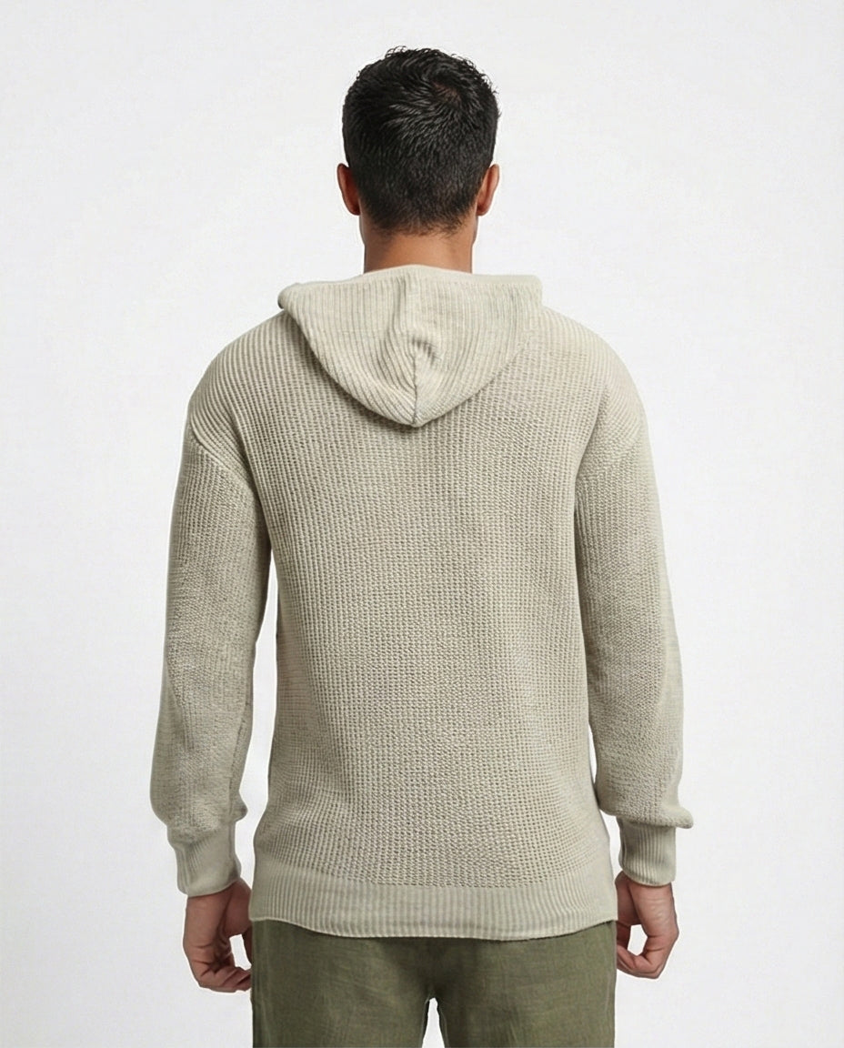 Men's Stone Textured Knit Hoodie Pullover - O198297