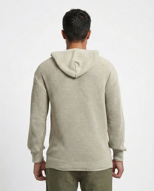 Men's Stone Textured Knit Hoodie Pullover - O198297