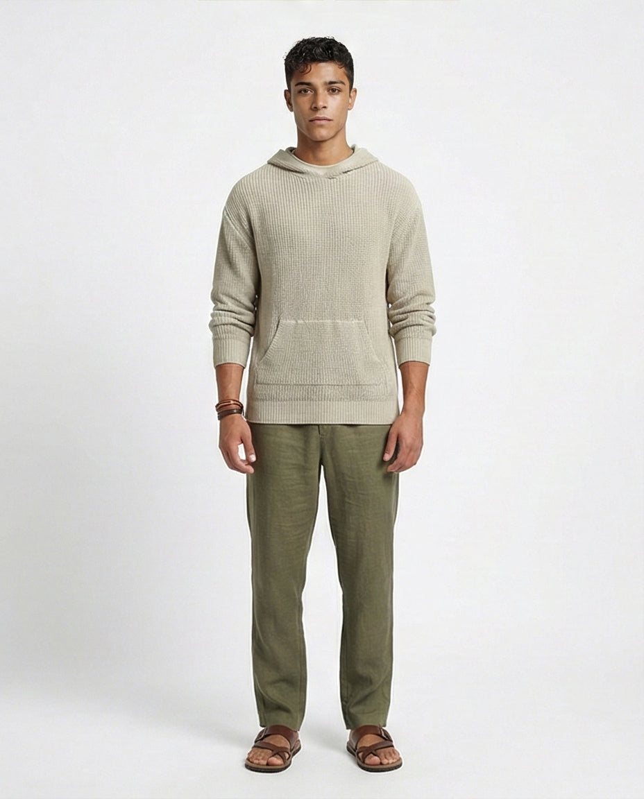 Men's Stone Textured Knit Hoodie Pullover - O198297