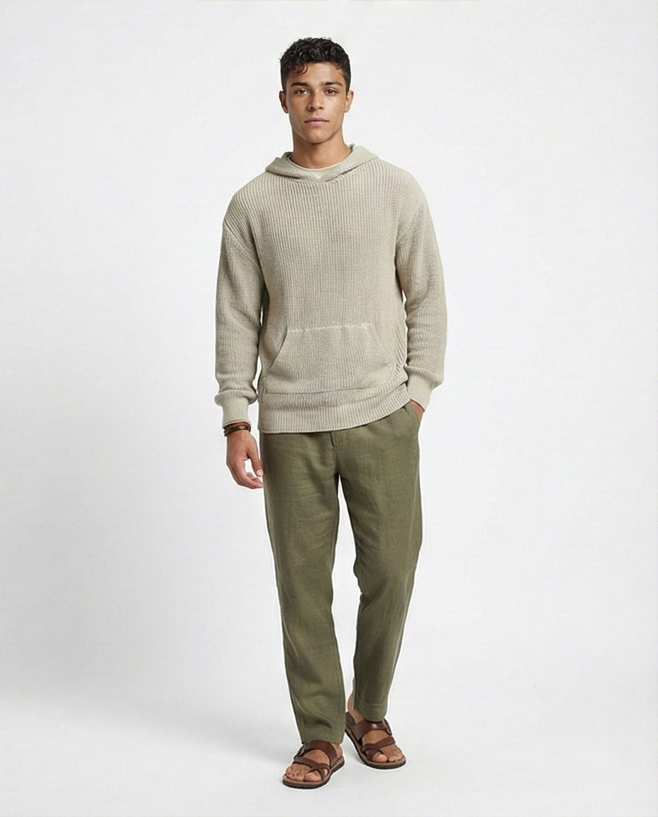 Men's Stone Textured Knit Hoodie Pullover - O198297
