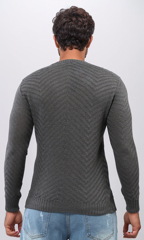 O198303 Ribbed Crew Neck Slip On Pullover - Dark Grey