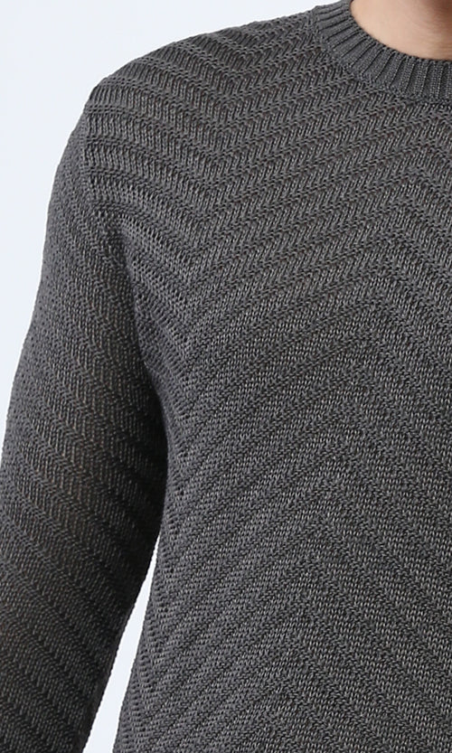 O198303 Ribbed Crew Neck Slip On Pullover - Dark Grey