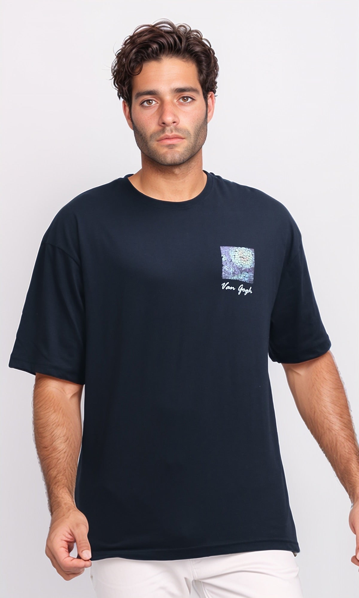 Navy Van Gogh Dreamer Quote Graphic Oversized T-Shirt - O198308