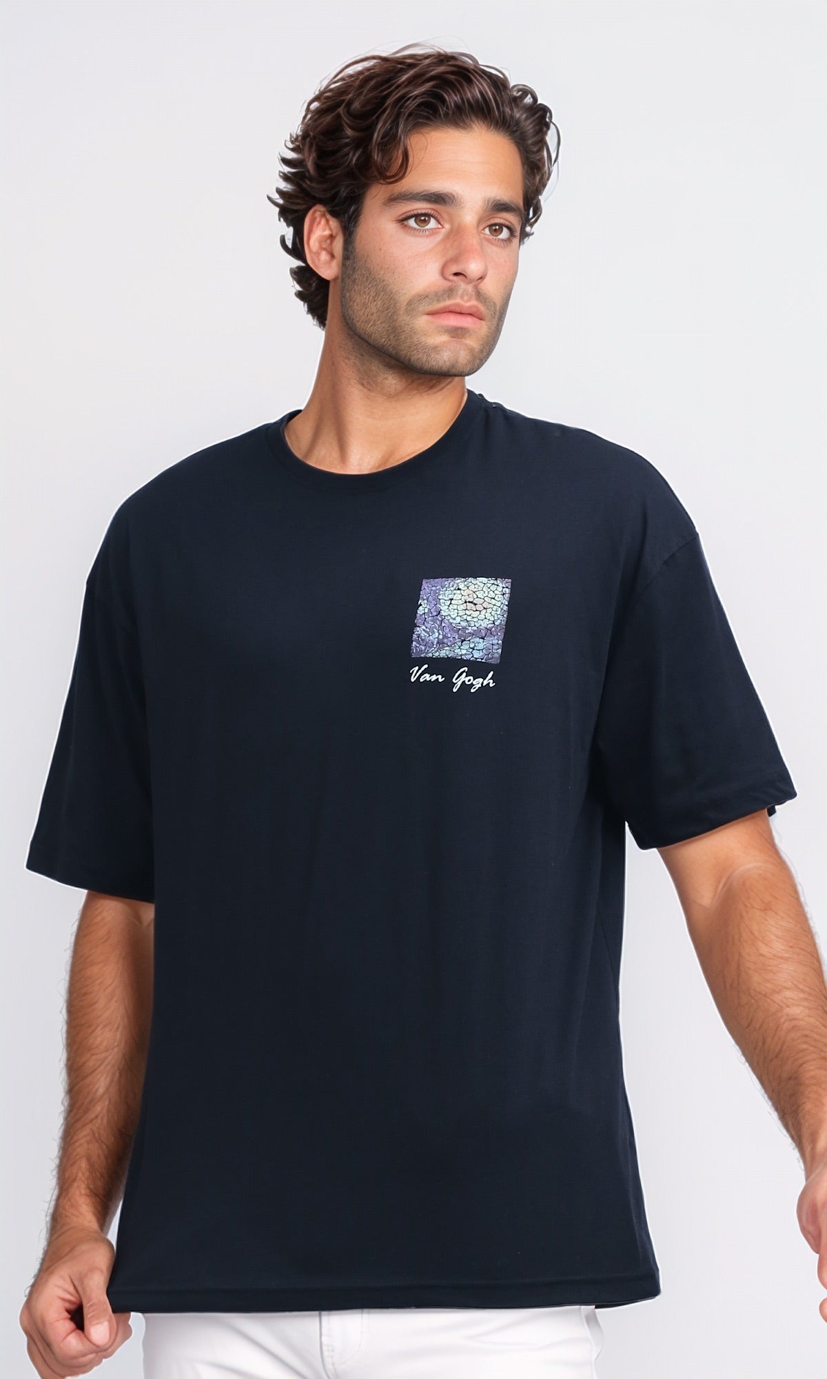 Navy Van Gogh Dreamer Quote Graphic Oversized T-Shirt - O198308