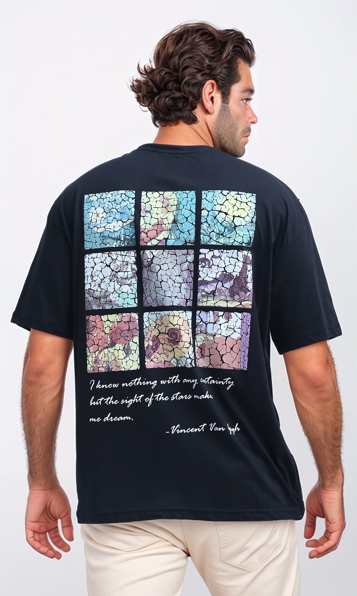 Navy Van Gogh Dreamer Quote Graphic Oversized T-Shirt - O198308