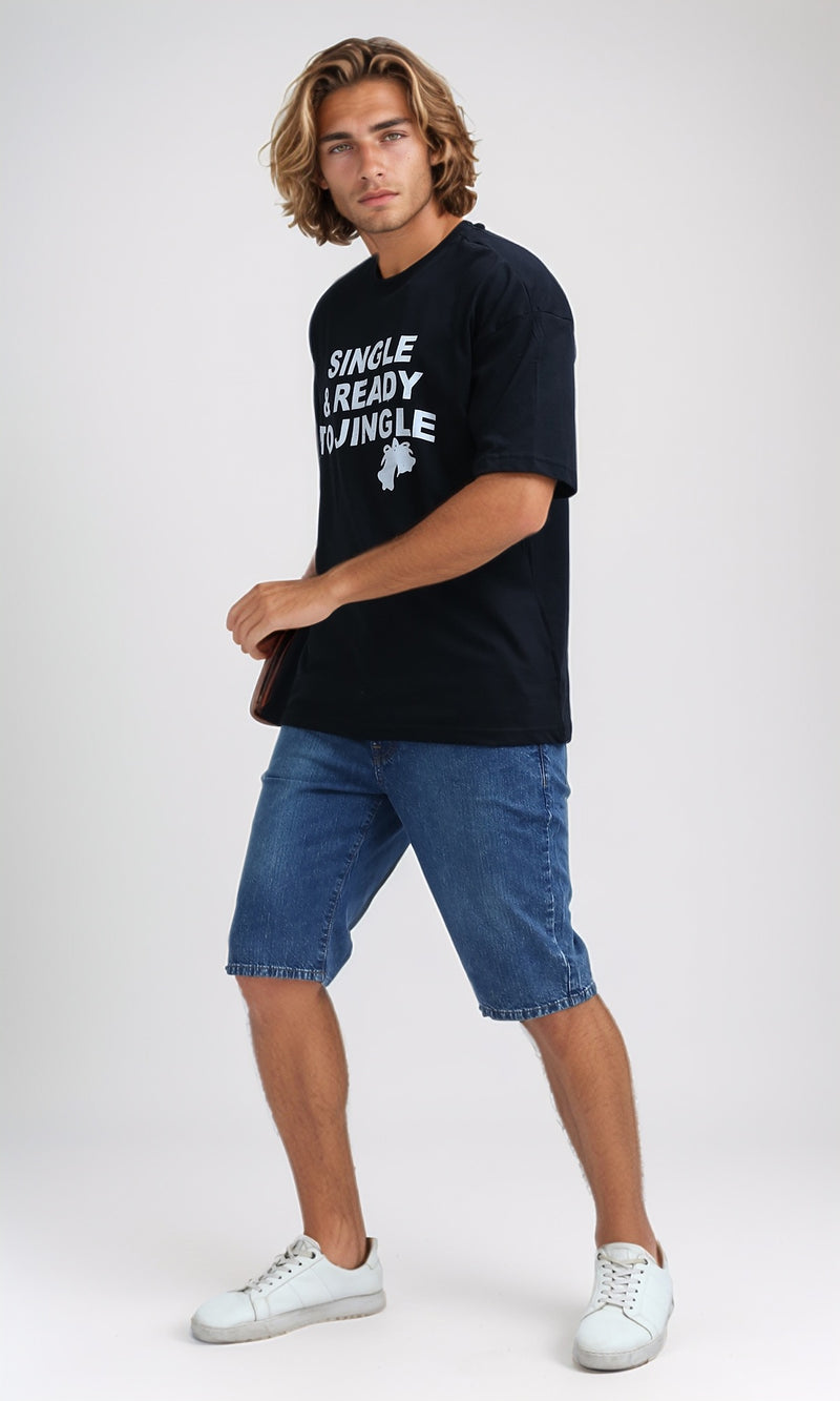 O198310 - Regular Fit Slip On Black Printed Tee