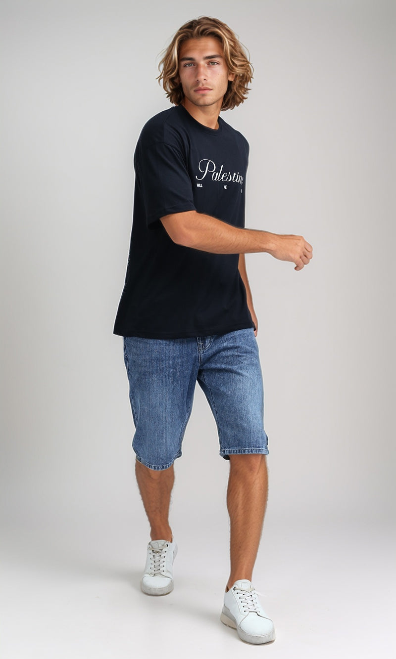 O198311 - Casual Round Neck Black Summer Tee