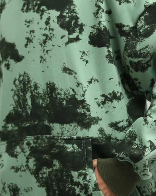 RAVIN Men’s Oversized Marble-Print Heavyweight Fleece Hoodie – Mint & Olive - o198341