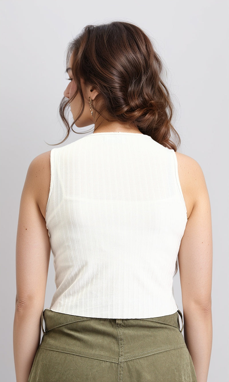 O198423 - Ribbed Sleeveless Cropped Tank Top - White