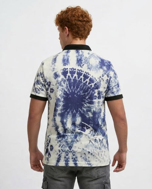 RAVIN Blue & White Tie-Dye Sunburst Polo Shirt - O198432