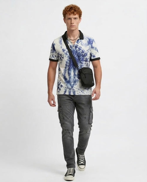 RAVIN Blue & White Tie-Dye Sunburst Polo Shirt - O198432