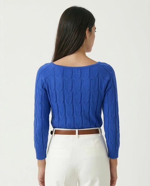 Ravin Women's Cable-Knit Boat Neck Sweater – Royal Blue - O198494