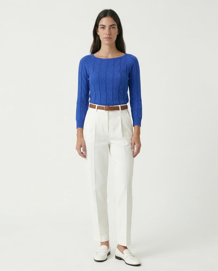 Ravin Women's Cable-Knit Boat Neck Sweater – Royal Blue - O198494