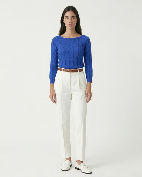 Ravin Women's Cable-Knit Boat Neck Sweater – Royal Blue - O198494