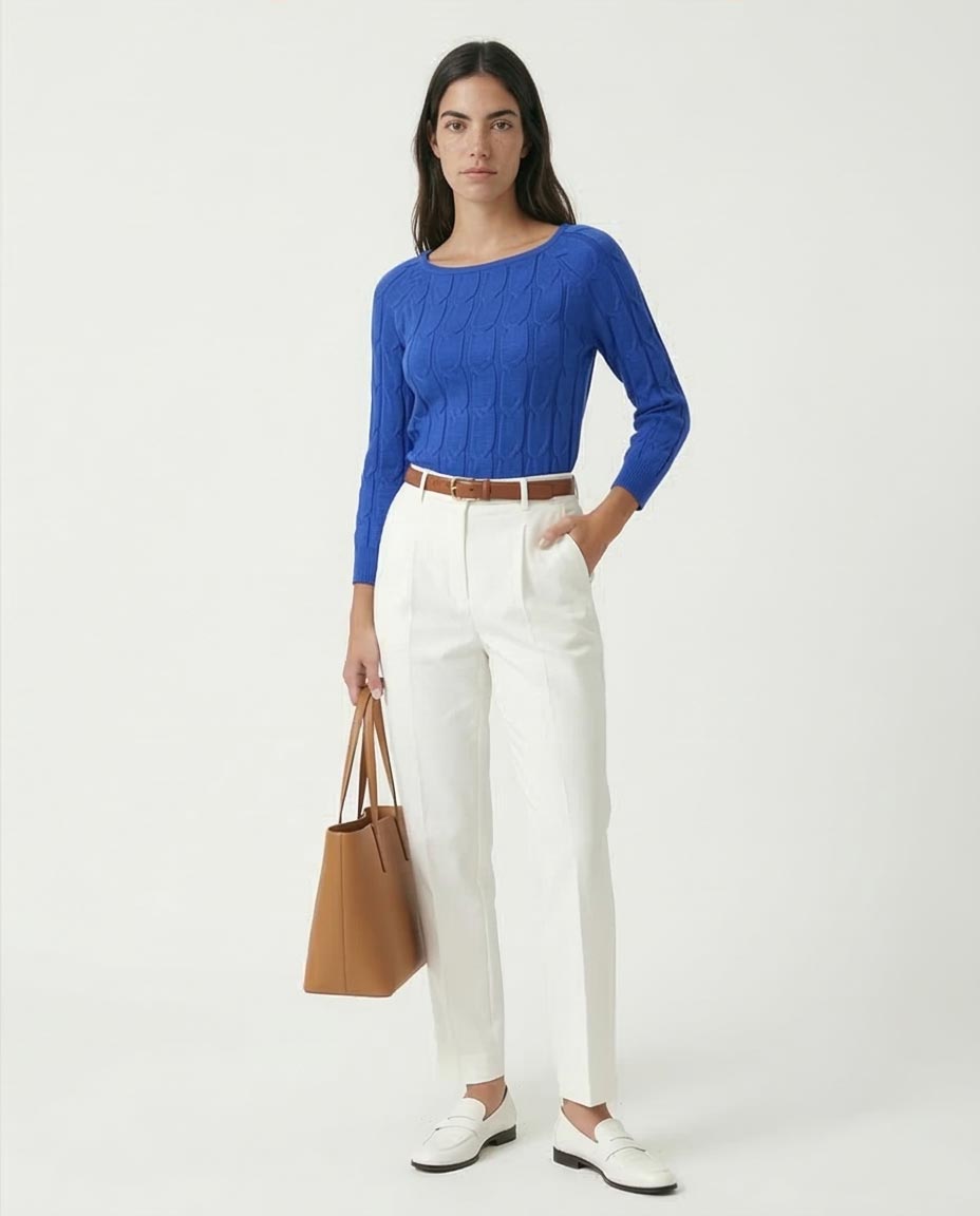 Ravin Women's Cable-Knit Boat Neck Sweater – Royal Blue - O198494