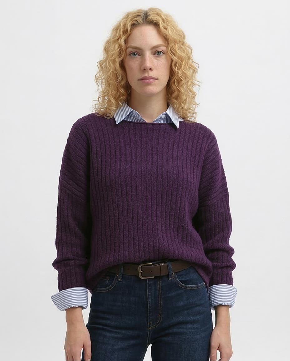 Ravin Women's Bateau Neck Rib-Knit Boxy Sweater – Plum - O198500