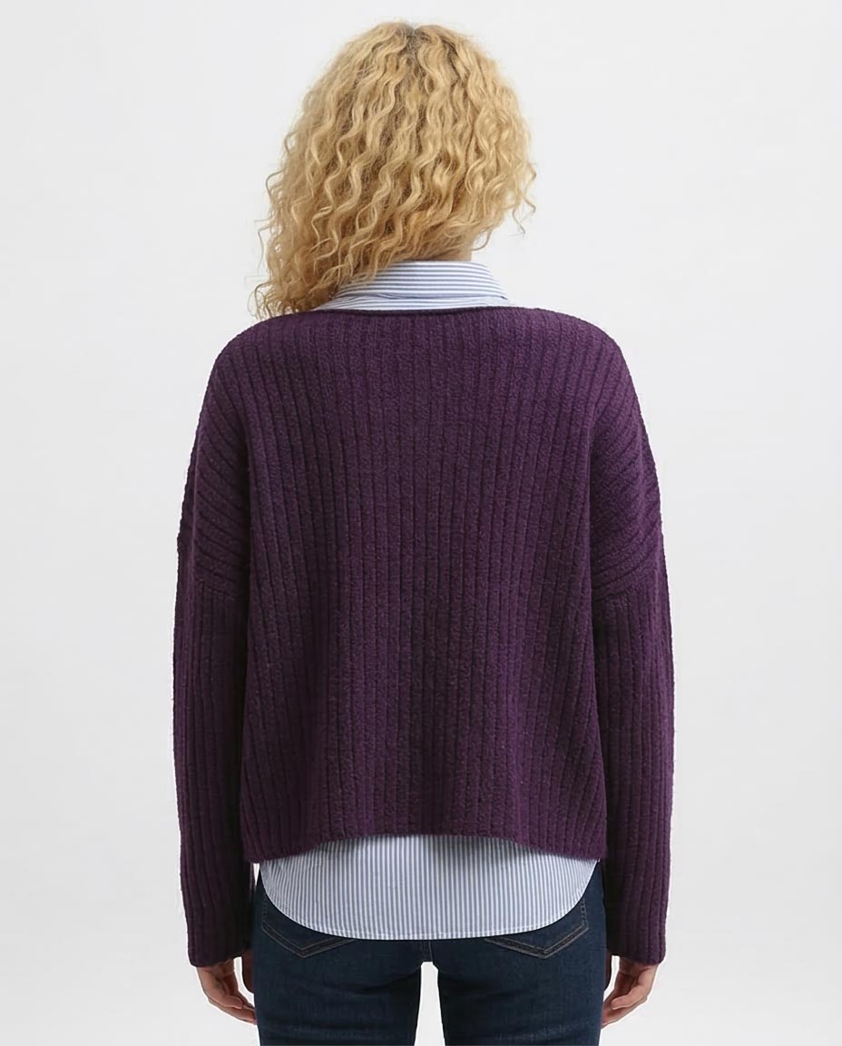 Ravin Women's Bateau Neck Rib-Knit Boxy Sweater – Plum - O198500