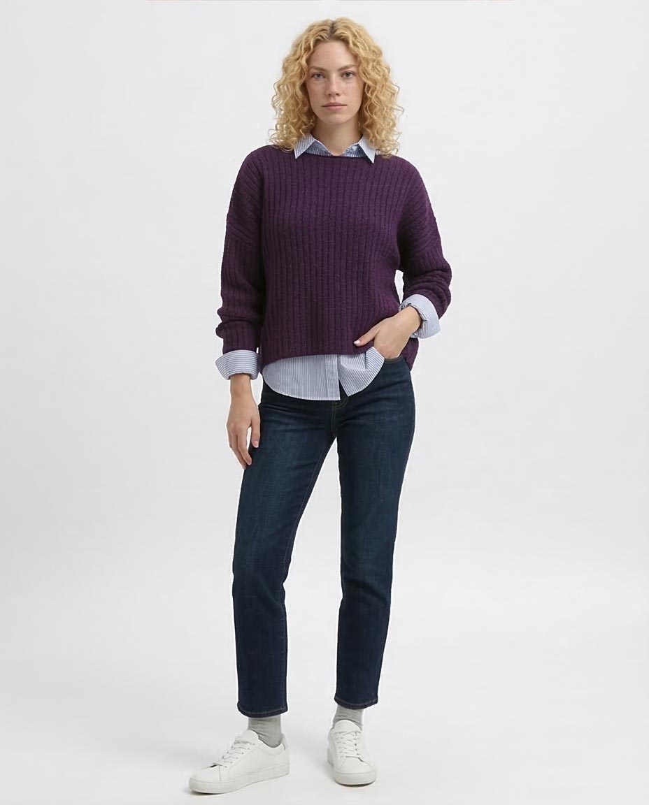Ravin Women's Bateau Neck Rib-Knit Boxy Sweater – Plum - O198500