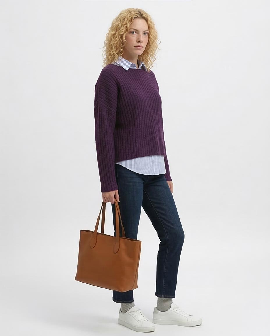 Ravin Women's Bateau Neck Rib-Knit Boxy Sweater – Plum - O198500