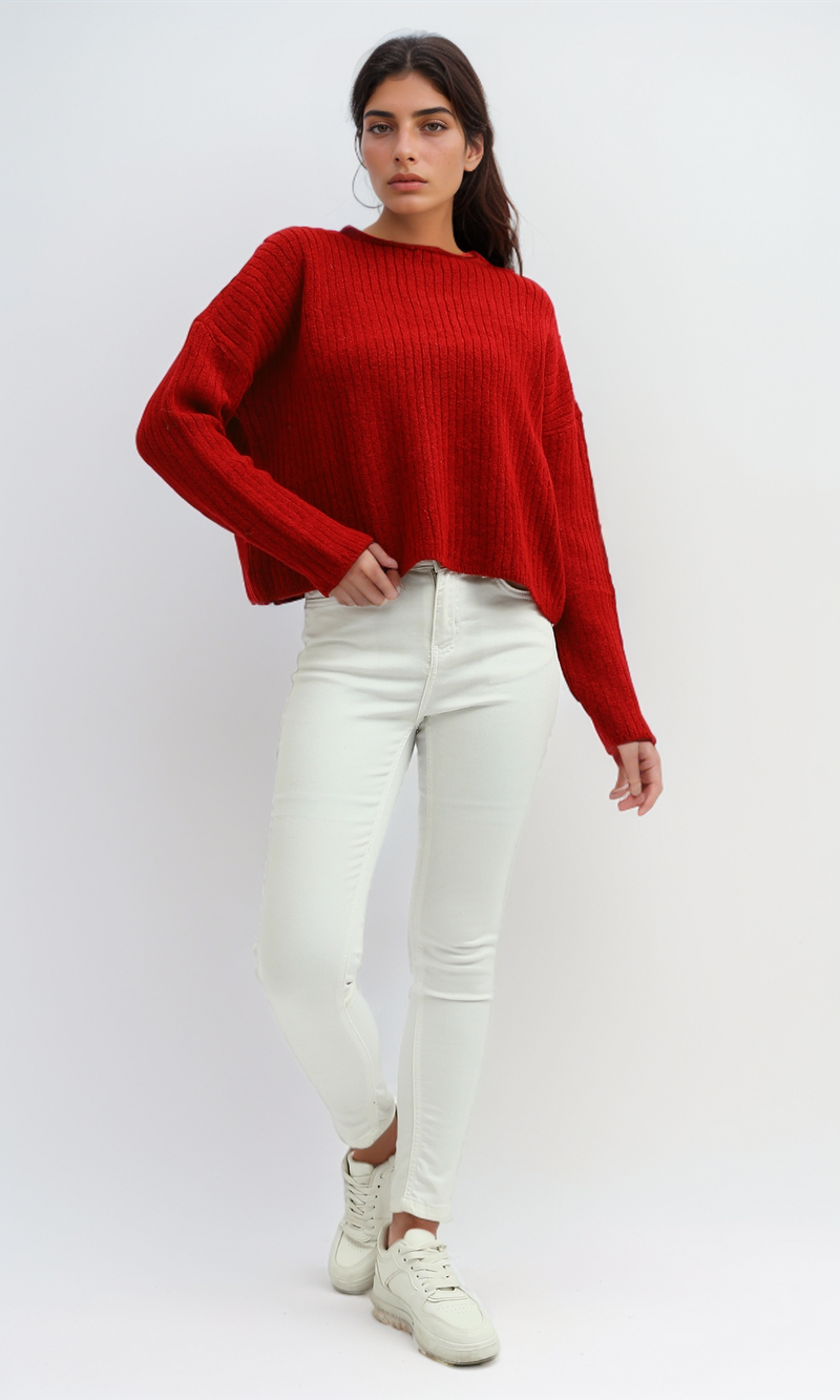 بلوفر مخطط بأكمام طويلة محبوك