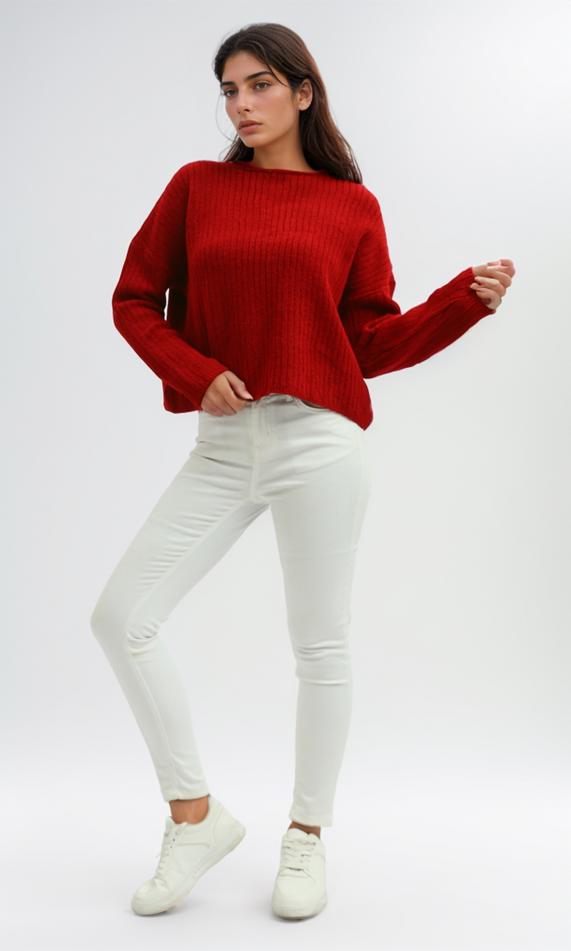 بلوفر مخطط بأكمام طويلة محبوك