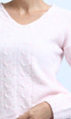 O198503 - V-Neck Regular Long Sleeve Pullover - Light Pink