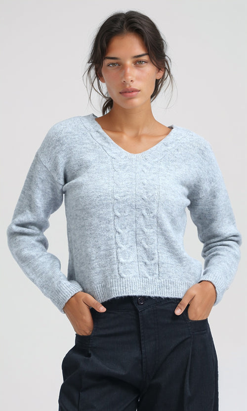O198504 - Long Sleeves V-Neck Pullover - Light Grey