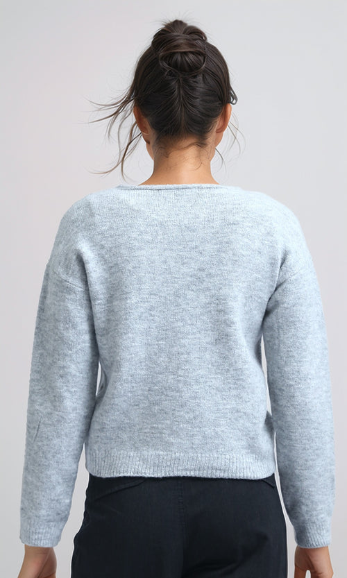 O198504 - Long Sleeves V-Neck Pullover - Light Grey