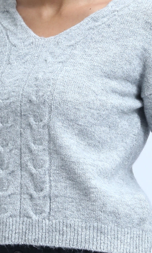 O198504 - Long Sleeves V-Neck Pullover - Light Grey
