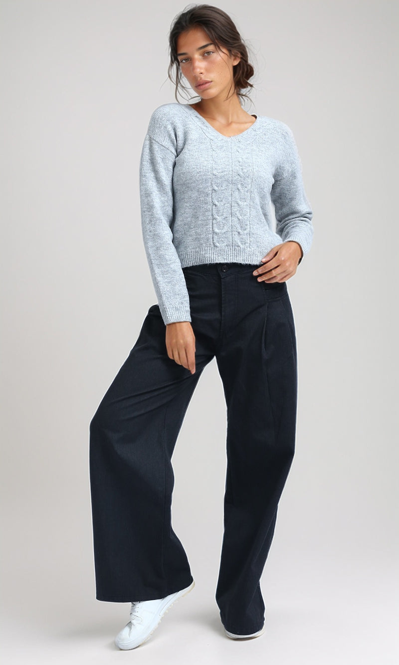 O198504 - Long Sleeves V-Neck Pullover - Light Grey