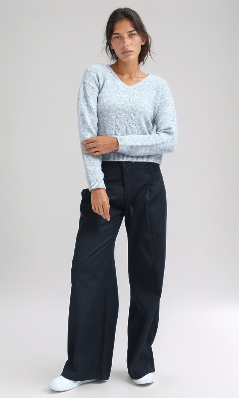 O198504 - Long Sleeves V-Neck Pullover - Light Grey