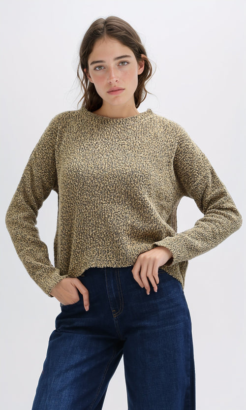 O198508 - Fashionable Crew Neck Light Biege Knitted Pullover