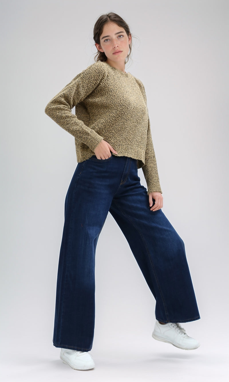 O198508 - Fashionable Crew Neck Light Biege Knitted Pullover