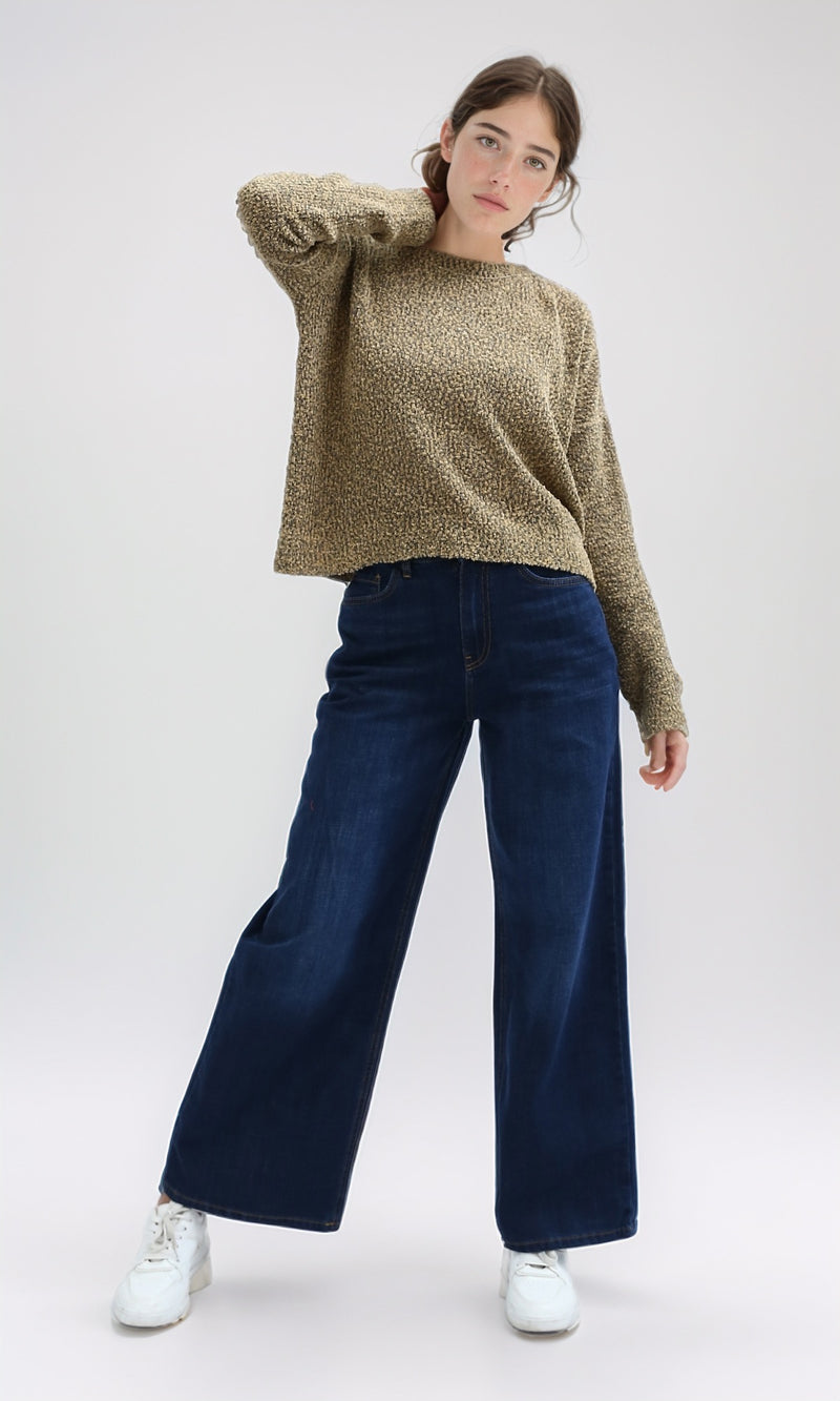 O198508 - Fashionable Crew Neck Light Biege Knitted Pullover