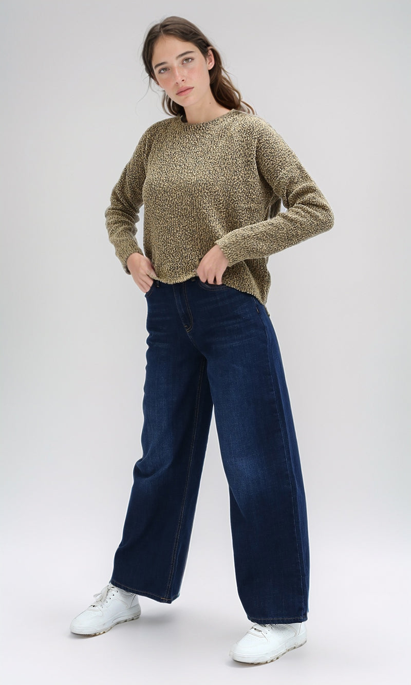 O198508 - Fashionable Crew Neck Light Biege Knitted Pullover