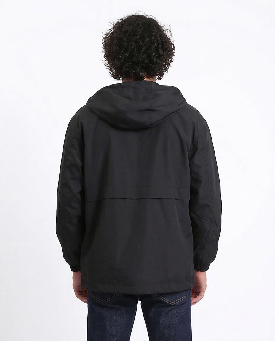 Men's Urban Sleek Black Hooded Jacket - O198510