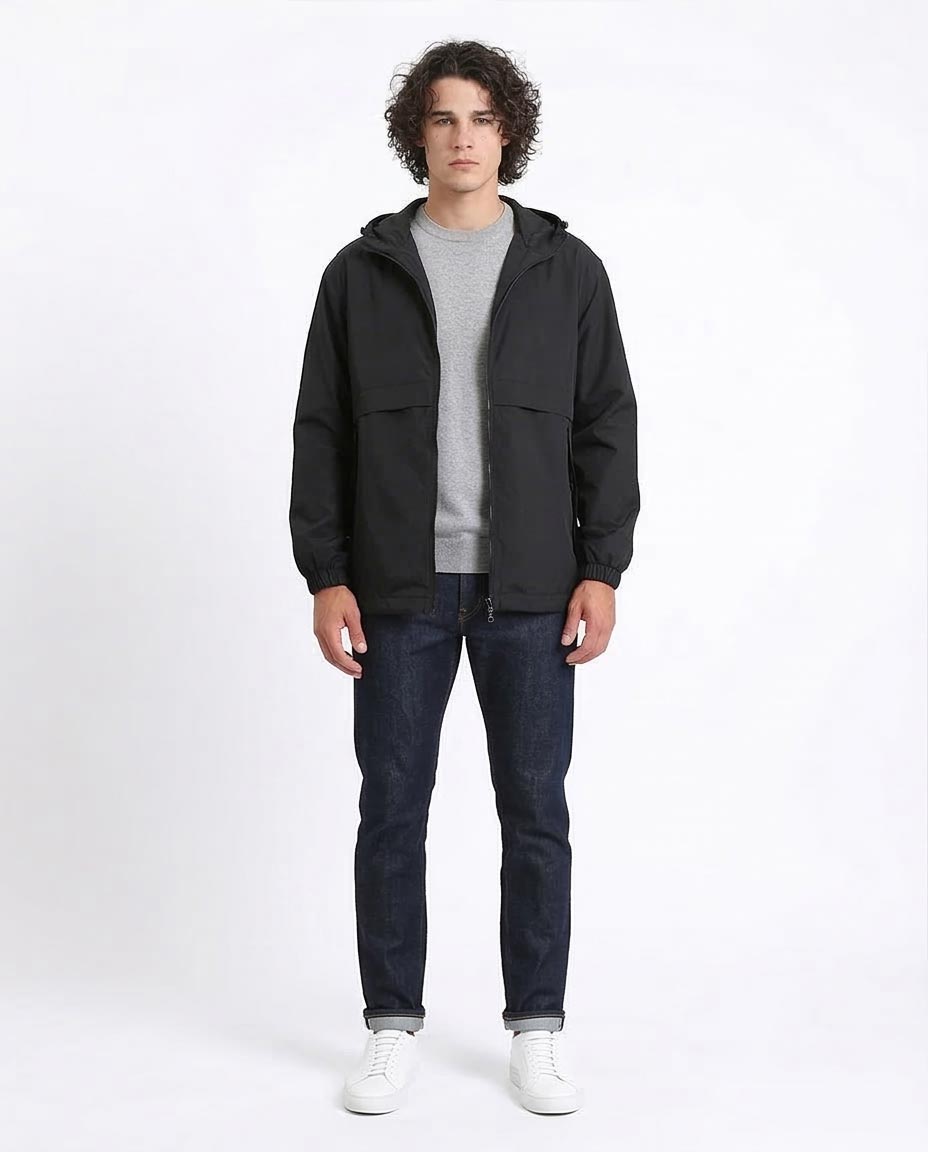 Men's Urban Sleek Black Hooded Jacket - O198510