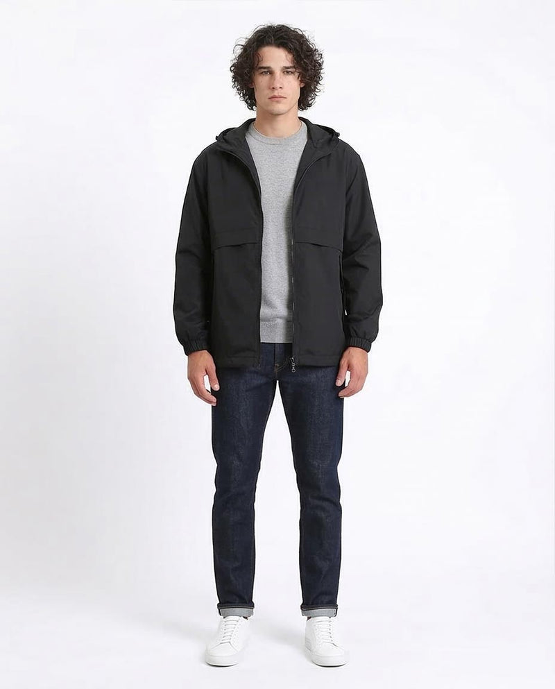 Ravin Men's Technical Windbreaker Jacket – Matte Black Lightweight Hooded Outerwear - O198510