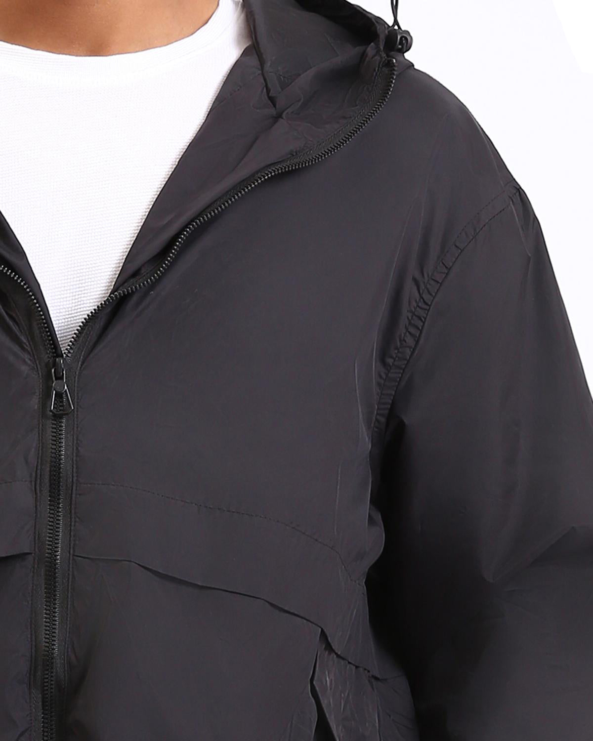 Men's Urban Sleek Black Hooded Jacket - O198510
