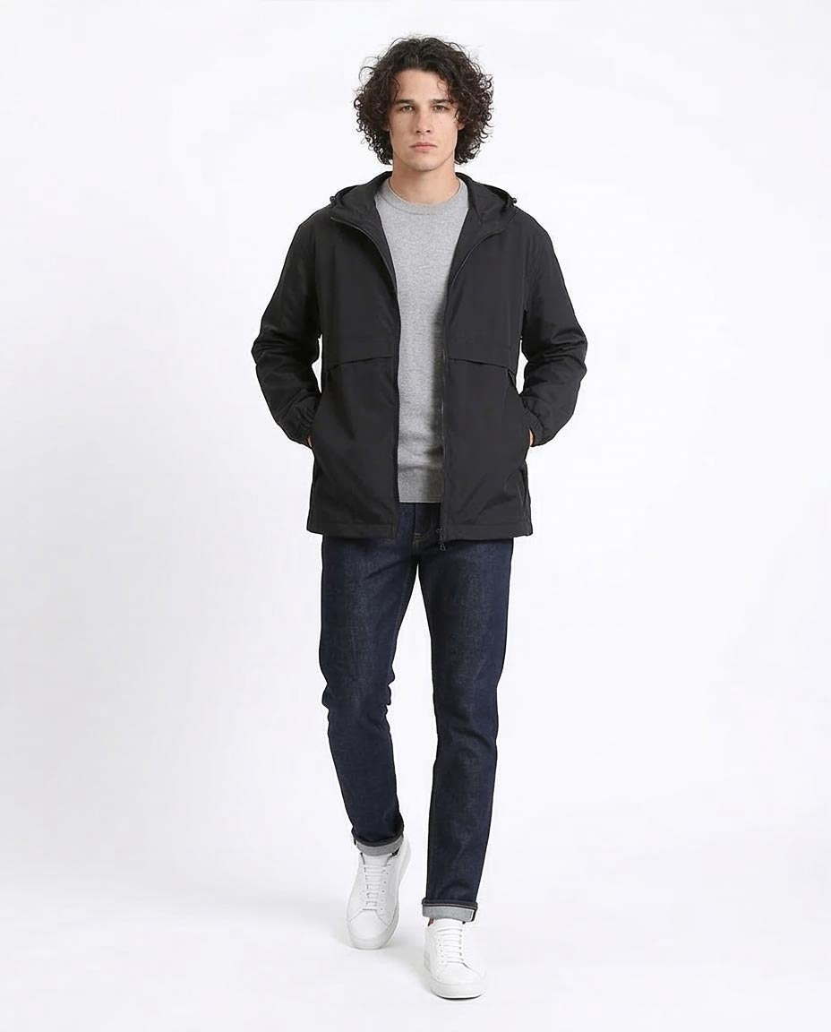 Men's Urban Sleek Black Hooded Jacket - O198510