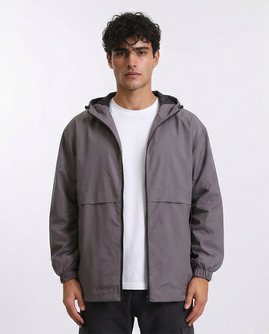 Slate Grey Lightweight Technical Hooded Windbreaker - O198511