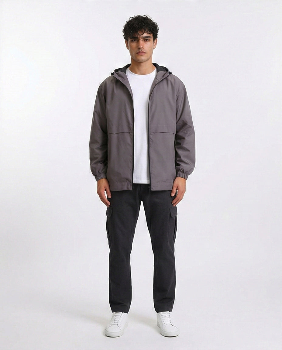 Slate Grey Lightweight Technical Hooded Windbreaker - O198511
