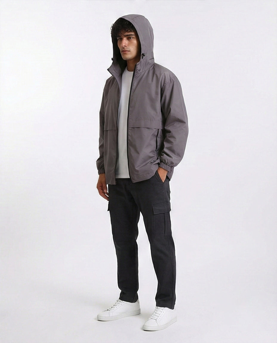 Slate Grey Lightweight Technical Hooded Windbreaker - O198511