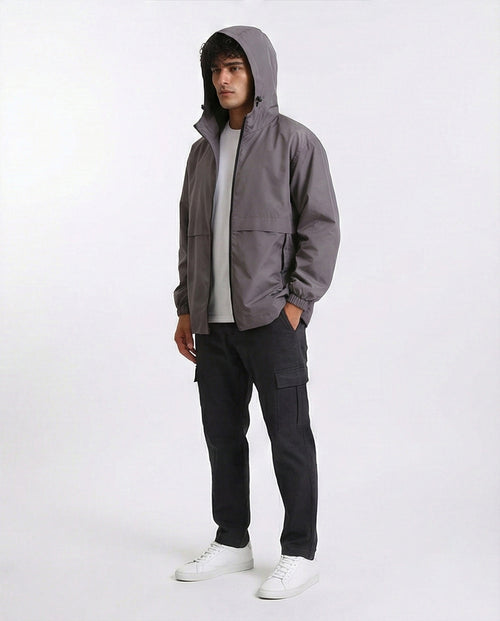 Slate Grey Lightweight Technical Hooded Windbreaker - O198511