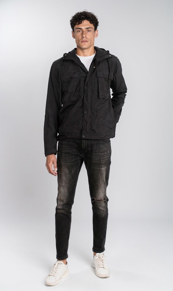 Black Hooded Utility Field Jacket - O198516