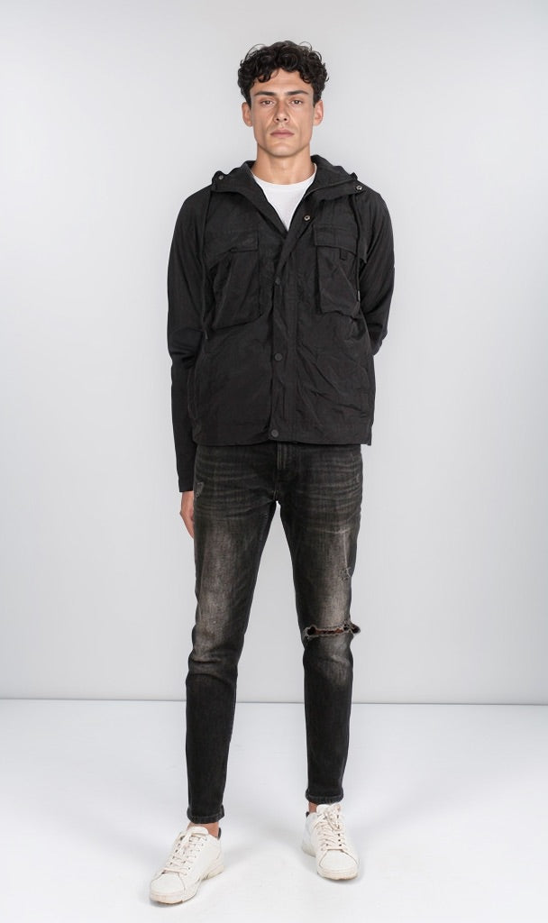 Black Hooded Utility Field Jacket - O198516