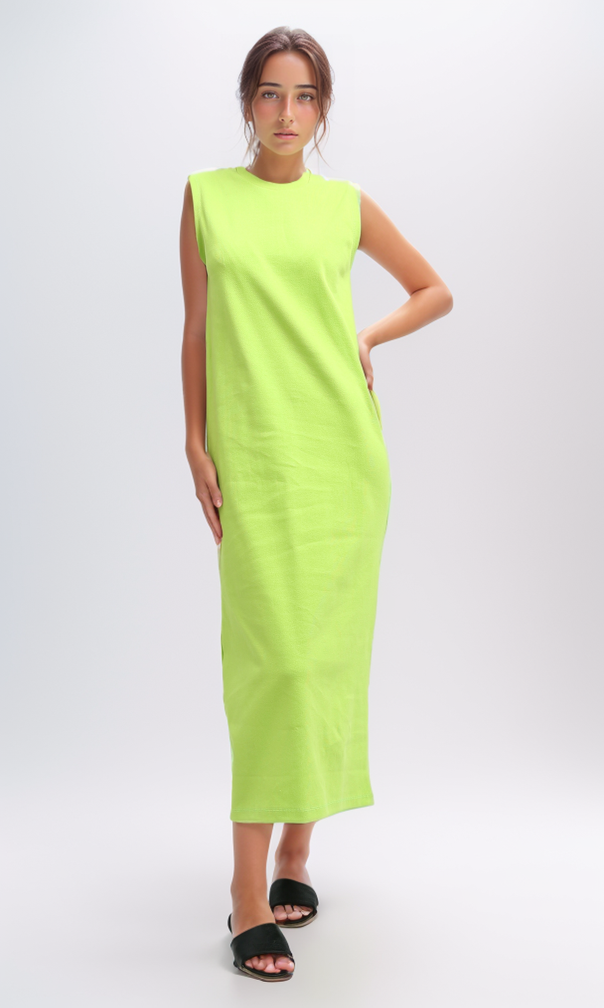 O198522 Summer Sleeveless Midi Dress - Neon Green