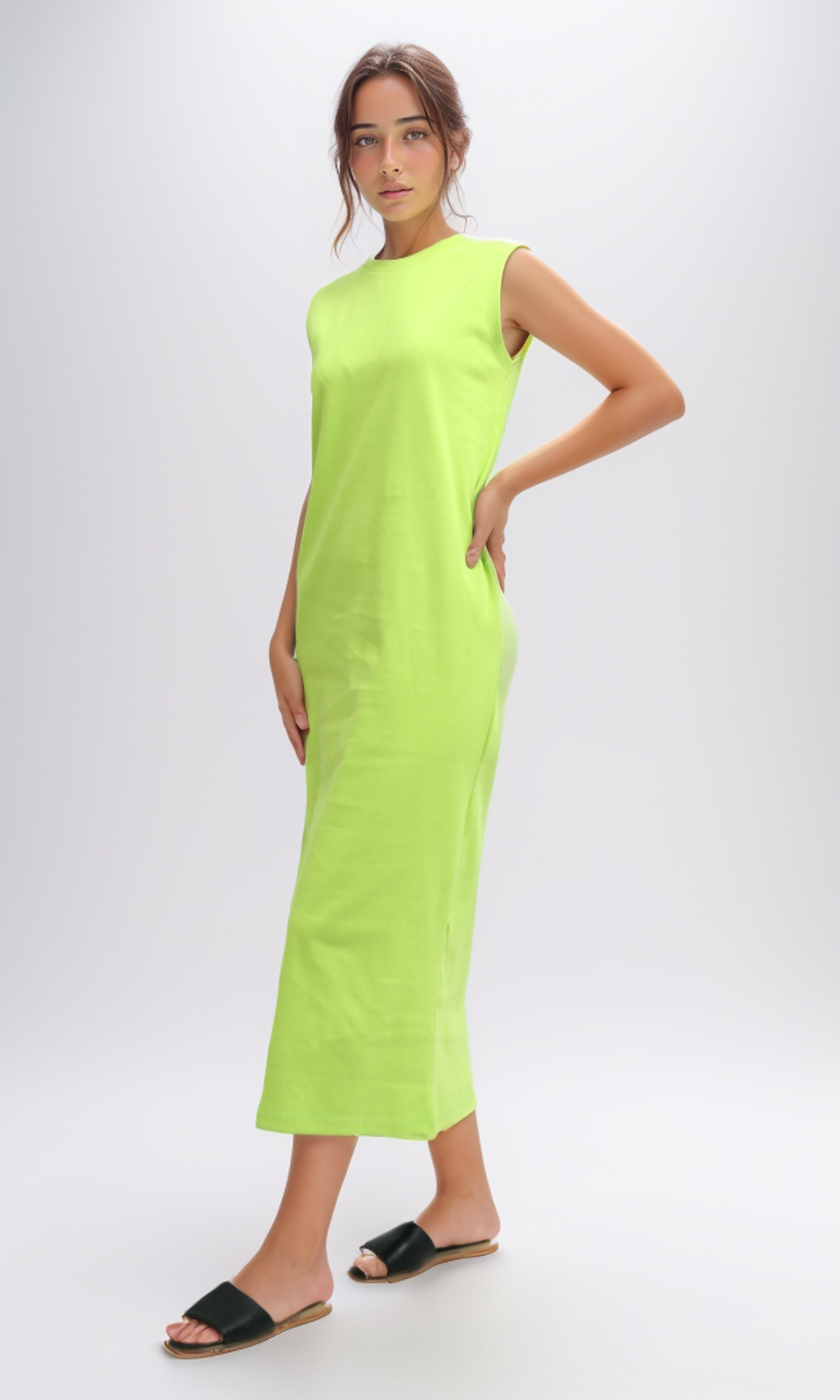 O198522 Summer Sleeveless Midi Dress - Neon Green