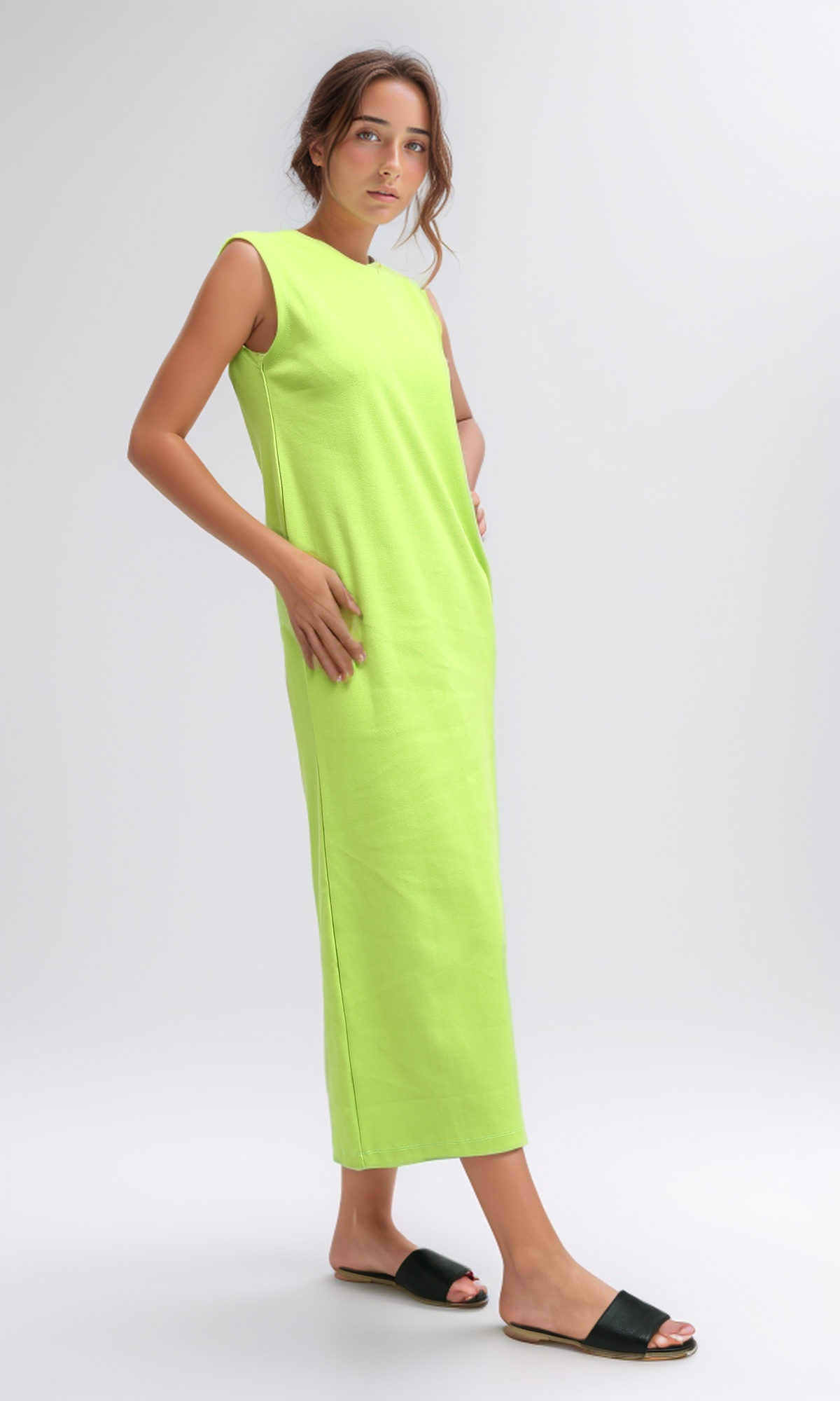 O198522 Summer Sleeveless Midi Dress - Neon Green