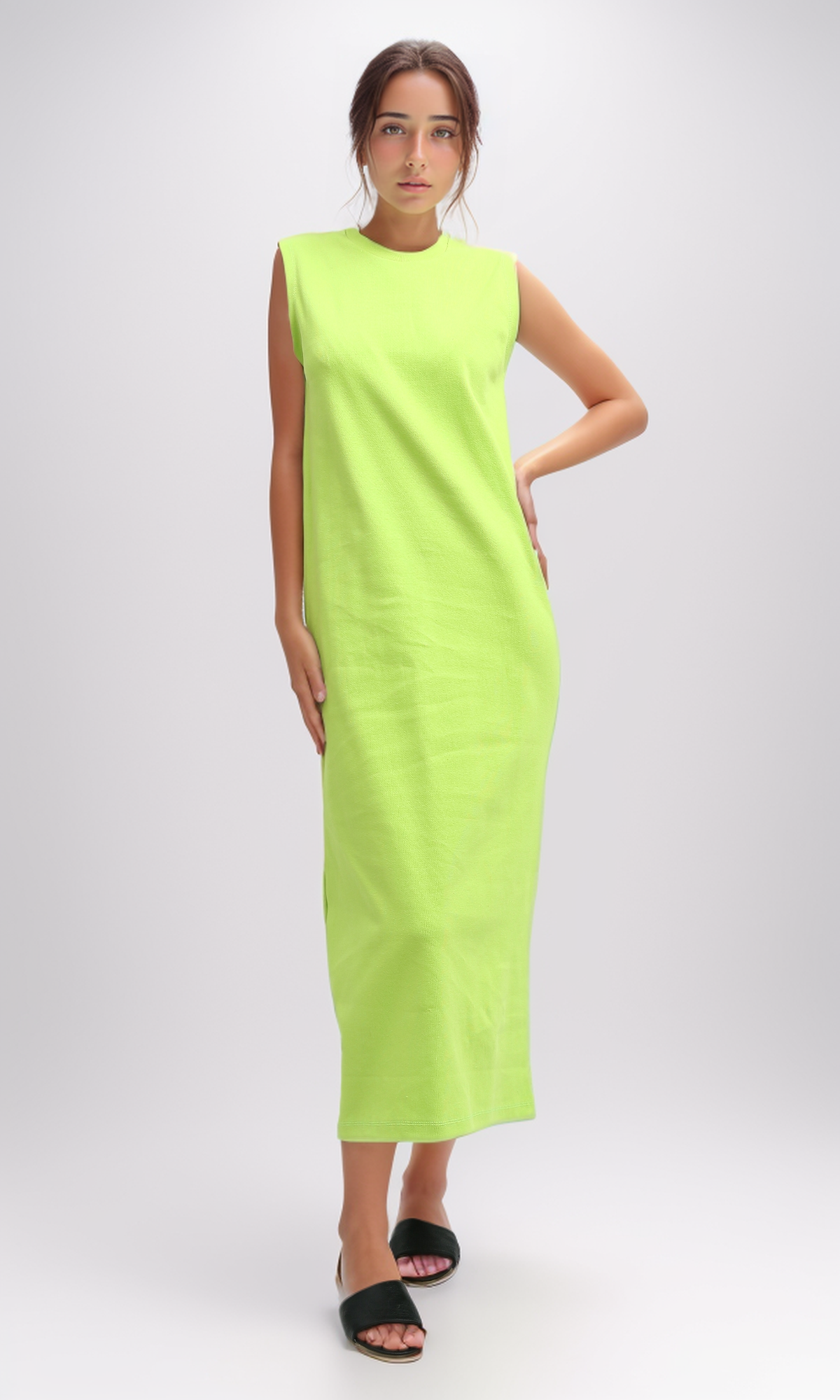 O198522 Summer Sleeveless Midi Dress - Neon Green